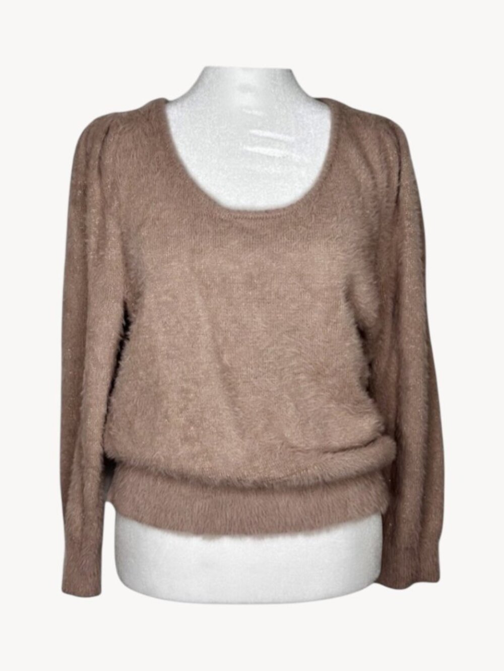 MARLED BY REUNITED Blush Shimmer Super Soft Scoop Neck Eyelash Puff Sleeve Sz:Lg